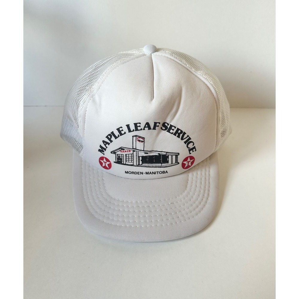 Vintage Texaco Maple Leaf Service Morden Manitoba Trucker Hat White Mesh Cap